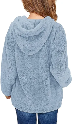 Vista 2 de Haloumoning Sudadera con capucha de forro polar mullido para niñas de 4 a 15 años