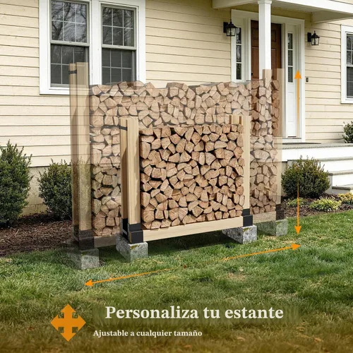 Vista 4 de Mr IRONSTONE Estante de leña para exteriores e interiores, kit de soportes de leña ajustable a cualquier longitud, estantes de almacenamiento