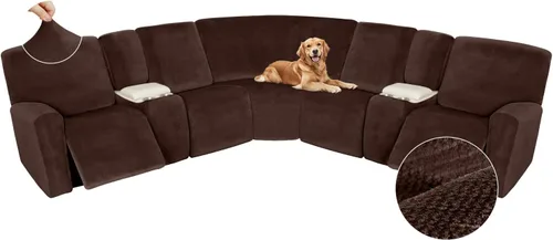 Vista 156 de Arfntevss Fundas de sofá seccional reclinable de terciopelo, Funda de sofá seccional de esquina para sofá reclinable, Funda elástica suave