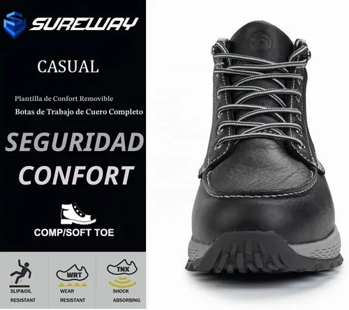 Vista 3 de SUREWAY Men's Moc Toe Soft/Composite Toe Leather Safety Work Boots lace up,lightweight casual fit,cushioned comfort insole,oil and slip resistant