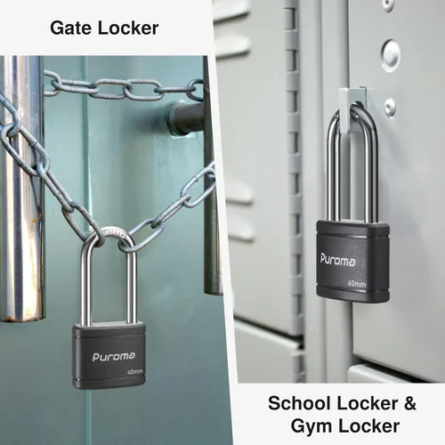 Vista 7 de Puroma Paquete de 2 Candados con Llave de 3 Claves, Cerradura de 2.5 Pulgadas (63.5mm) de Alta Resistencia para Puerta, Valla, Cerrojo de Armario