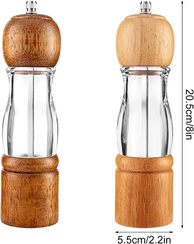 Vista 2 de Juego de molinillo de sal y pimienta de madera, molinillos manuales de sal y pimienta de 8 pulgadas con núcleo de cerámica ajustable, molinillo