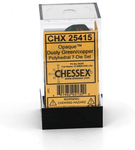 Vista 2 de Chessex CHX25415 Juego de dados opaco verde polvoriento/cobre