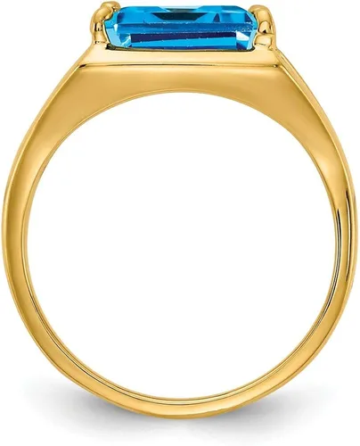 Vista 2 de Anillo de compromiso de oro amarillo macizo de 14 quilates, 0.354 x 0.276in, talla esmeralda, topacio azul