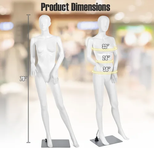 Vista 3 de Giantex Maniquí femenino de cuerpo completo de 70 pulgadas, forma de vestido de tamaño real con cabeza giratoria de 360°, diseño desmontable