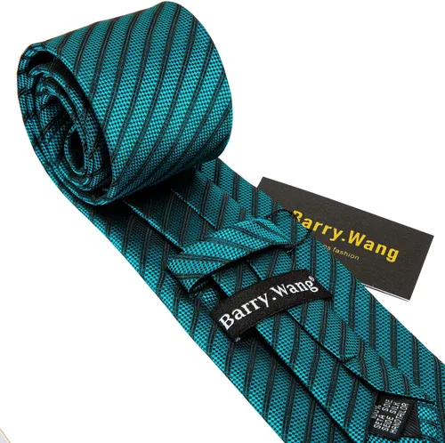 Vista 273 de Barry.Wang Juego de corbatas para hombre, corbata de seda a rayas, tejido a cuadros, gemelos formales, negocios, boda