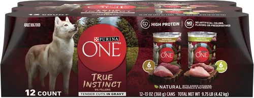 Vista 12 de Purina ONE Alimento húmedo para perros con alto contenido de proteínas True Instinct Cortes tiernos en salsa de comida para perros con carne de res