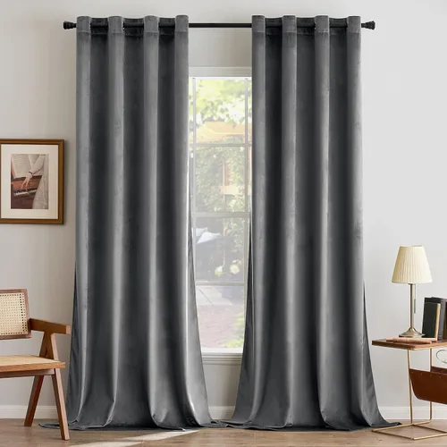 Vista 19 de ANRODUO Cortinas de terciopelo beige de 45 pulgadas de largo, opacas con aislamiento térmico insonorizado, cortinas de privacidad para oscurecer