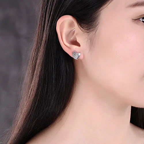 Vista 2 de Aretes de corazón de ala de ángel en plata de ley antigua 925 con espalda de mariposa 0.433x0.406 in, Plata de ley Turquesa Perla