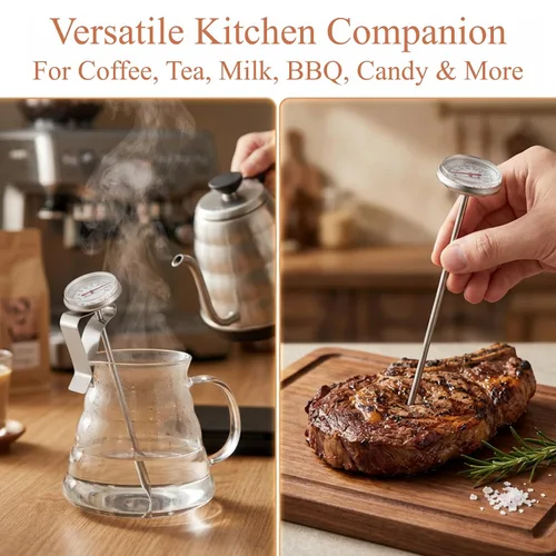 Vista 7 de Termómetro de espuma de leche, termómetro ajustable para colgar bebidas, a prueba de agua, acero inoxidable para café, té, carne, caramelo