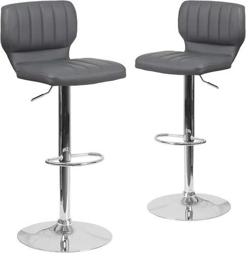 Vista 20 de Flash Furniture Taburete de bar de altura ajustable de vinilo marrón contemporáneo con respaldo vertical y base cromada