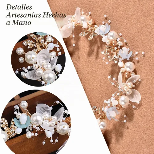 Vista 6 de Accesorios para el cabello de boda para niños, diadema de princesa, diadema de flores blancas, perla para niñas, linda banda para el pelo de boda
