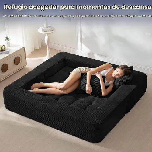 Vista 7 de MAXYOYO Sofá cama plegable, sofá biplaza convertible sin hueso con almohada Negro