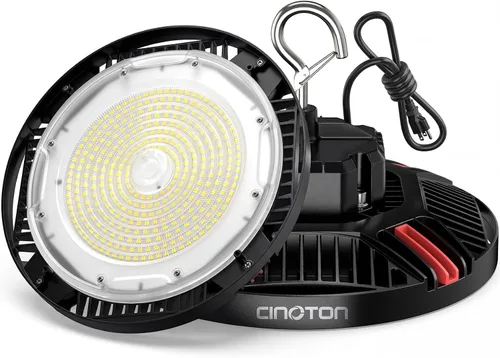Vista 12 de CINOTON Luz LED UFO de Bahía Alta de 100W, Luces LED de Aluminio para Tienda con 15000LM, Iluminación de Bahía Comercial de 5000K para Almacén