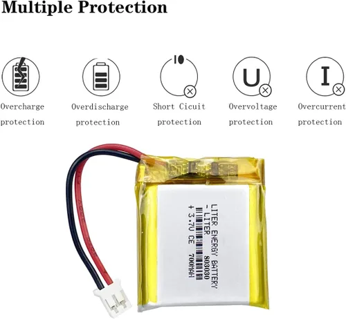 Vista 4 de Liter 3.7V 700mAh 803030 Lipo Batería recargable de iones de polímero de litio con conector JST 0.079 in