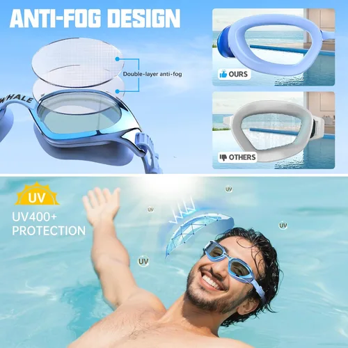 Vista 2 de Whale Gafas de natación para adultos, antiempañamiento, cómodas, polarizantes, para adultos, unisex