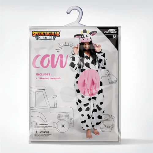 Vista 6 de Spooktacular Creations Unisex Adult Cow Pajama Plush Costume with Hat Tail for Dress Up Party Role Play Theme Party Halloween