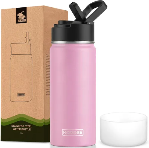 Vista 30 de koodee Botella de agua para niños, botella de agua de acero inoxidable de 12 onzas con aislamiento al vacío para la escuela, botella de agua de boca