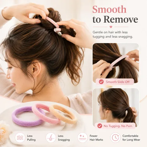 Vista 5 de Paquete de 100 ligas para el cabello, 12 colores, diseño sin costuras, fuerte elasticidad, no se cae, se desliza suavemente sin enredos