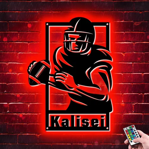 Vista 16 de Letrero de metal personalizado para jugador de fútbol con luz LED, nombre y número personalizado, arte de pared de fútbol, letrero de neón