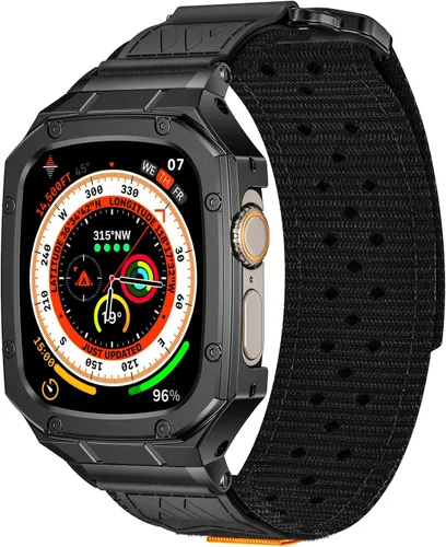 Vista 27 de BAITEYOU Correa con Funda Compatible con Apple Watch Series 6 5 4 SE 3 2 1 44mm 42mm, Correa de Nylon con Funda Resistente de Acero Inoxidable