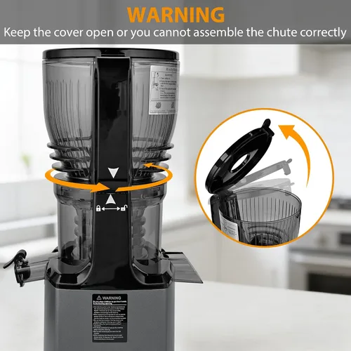 Vista 6 de Pukomc Exprimidor de prensa en frío, canal de alimentación de 5.8 pulgadas de ancho para frutas y verduras enteras - 1.8L Capacidad 300W Exprimidor
