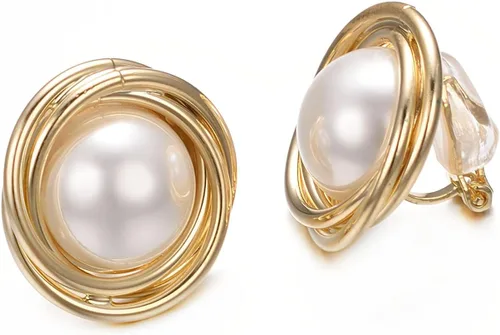 Vista 19 de Yoursfs Aretes de clip de perlas blancas grandes para mujer, chapados en oro de 18 quilates, hipoalergénicos, sin perforaciones, joyería brillante