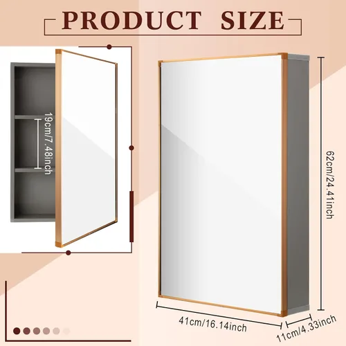 Vista 3 de Suzile Moderno botiquín de 16 x 24 x 4.3 pulgadas con espejo montado en la pared empotrado empotrado para baño empotrado, 3 estantes para puertas