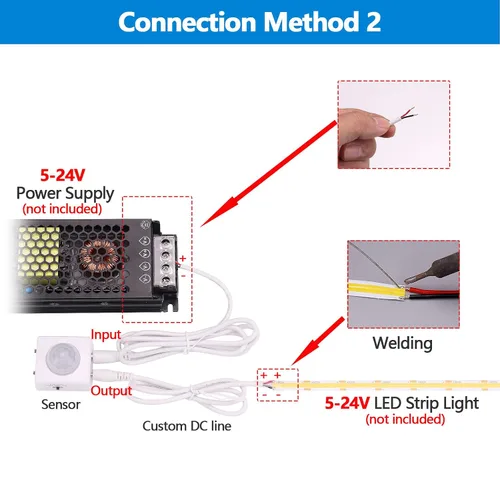 Vista 6 de GOMING Interruptor de sensor activado por movimiento humano PIR regulable de 5 V, 12 V, 24 V, 3 modos de iluminación, 3 modos de apagado, 3 modos