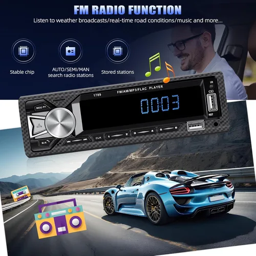 Vista 9 de Receptores de audio para coche con Bluetooth manos libres con pantalla LCD digital, radio FM para coche, reproductor de MP3, carga rápida