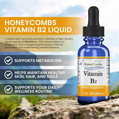 Vista 2 de Gotas líquidas de vitamina B2 - Suplemento de riboflavina B2 para el metabolismo energético y el apoyo del sistema nervioso - Vitamina líquida B2