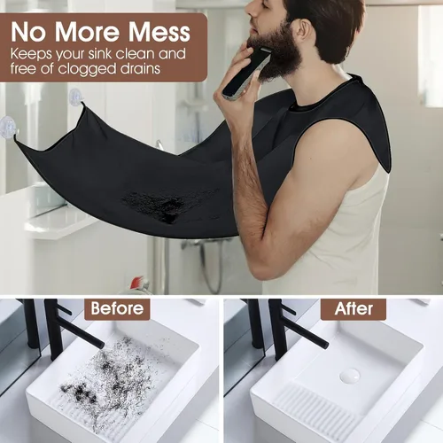 Vista 3 de Recogedor de babero para barba, atrapador de pelo de barba para fregadero, regalos de cumpleaños para hombres, él novio, capa de barba antiadherente
