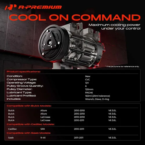 Vista 2 de A-Premium Compresor de A/C con embrague compatible con Saab 9-4X 2011, Cadillac SRX, Buick LaCrosse 2010-2011, Allure 2010, 3.0L 3.6L