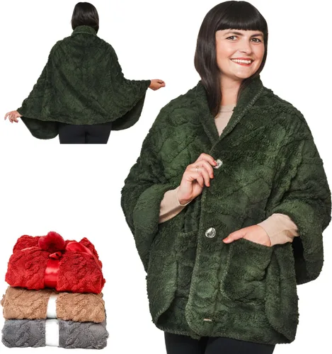 Vista 13 de EzrAllora Fleece Poncho Blanket - Drape&Go No Sleeves- Lightweight Wrap Shawl - Wearable Blanket - Easy On Easy Off