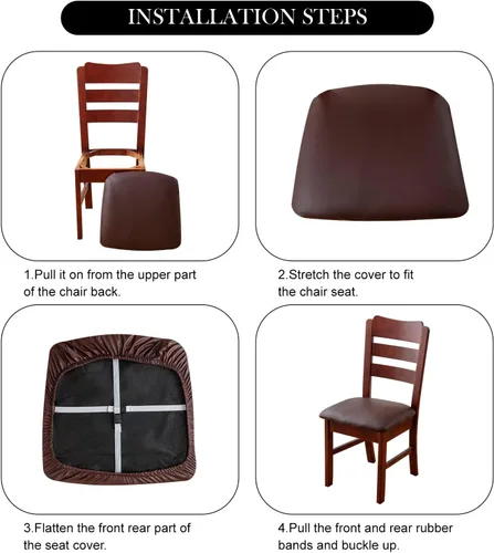 Vista 6 de Genina Juego de 6 fundas de asiento impermeables de piel sintética para sillas de comedor, fundas de asiento de silla, fundas de asiento elásticas
