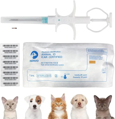 Vista 6 de 2 paquetes, microchips para mascotas ISENVO de 1,25x7mm, 134,2khz, chip de implante animal de registro, microchip FDX-B para identificación
