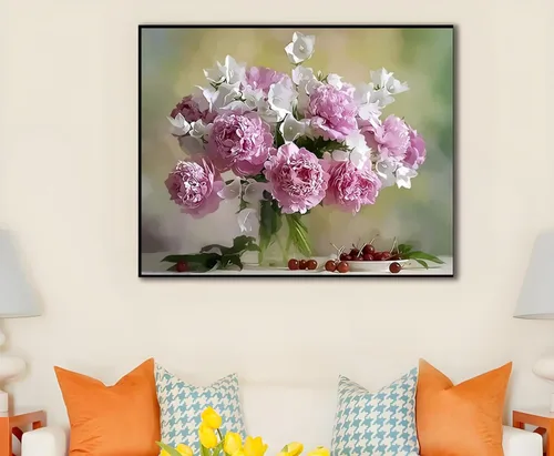 Vista 7 de ABEUTY Pintura por números para adultos principiantes – Planta de flores rosas y blancas de 16 x 20 pulgadas, pintura de números antiestrés