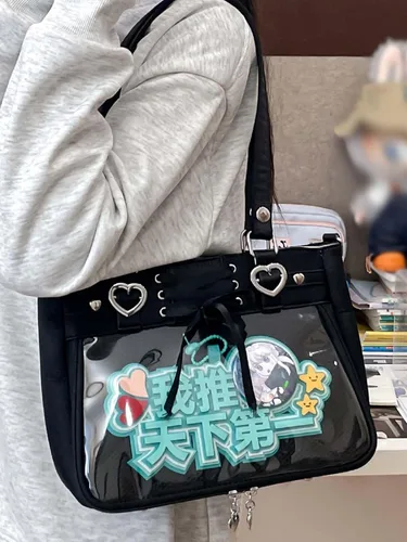 Vista 4 de Bolso versátil de gran capacidad para mujer, bolsa de exhibición de pin de cinta de seda de anime