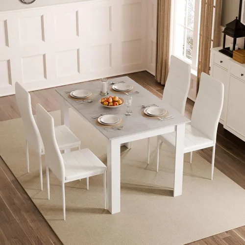 Vista 6 de Mondeer Juego de mesa de comedor para 4, sillas de mesa de cocina con respaldo alto, juego de comedor y oficina en casa, 47.2 x 35.4 x 29.5 pulgadas