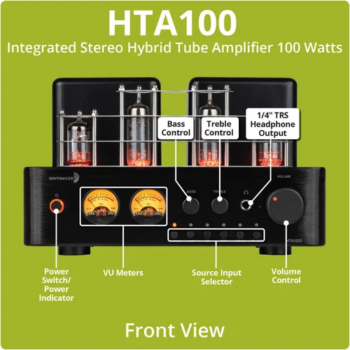 Vista 4 de Dayton Audio HTA100 Amplificador Estéreo Híbrido de Tubo Integrado 100 Vatios