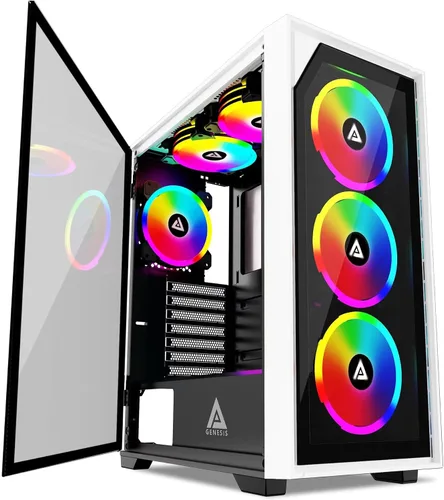 Vista 8 de Apevia Aurora-BK ATX Mid Tower - Carcasa para PC con 6 ventiladores PWM ARGB de 4.724 in 366 RGB Light Modes, 1x Glass/Mesh Front Panel, 1x Swivel