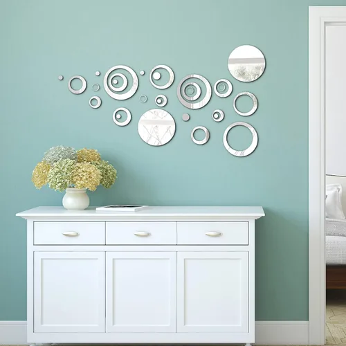 Vista 7 de Yerliker 96 calcomanías de acrílico extraíbles para pared, azulejos circulares redondos, calcomanías de pared de espejo hueco para decoración