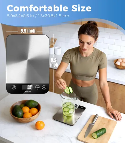 Vista 6 de Báscula de alimentos, báscula de cocina recargable de 33 libras con acero inoxidable, gramos y onzas, carga USB, 0.04 oz de alta precisión
