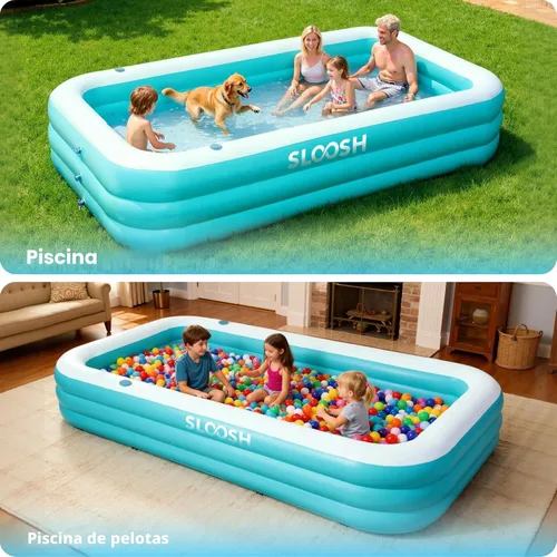 Vista 6 de SLOOSH Alberca inflable para adultos con asientos, de 120 pulgadas x 72 pulgadas x 22 pulgadas, piscina familiar resistente y gruesa por encima