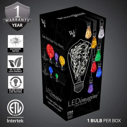 Vista 4 de Wintergreen Lighting LEDimagine - Bombilla de cadena de hadas, colgante de globo LED, bombilla ST64 con base E26 (dorado)