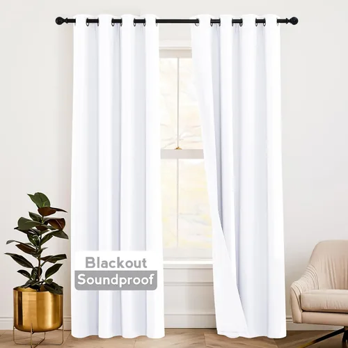 Vista 60 de RYB HOME - Cortinas con cancelación de ruido de 63 pulgadas de largo, juego de 2 paneles, 3 capas totales, cortinas opacas, insonorizadas