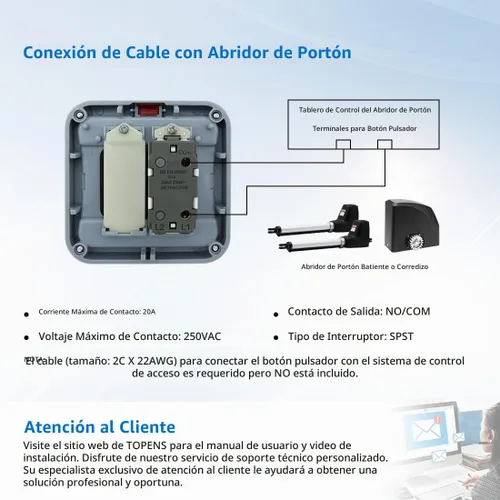 Vista 7 de TOPENS TC148 - Pulsador de pared con cable impermeable