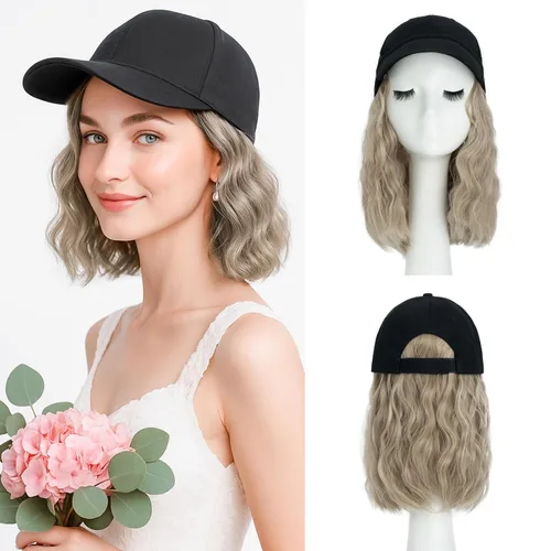 Vista 15 de SEGO - Peluca de gorra con pelo adjunto para mujer, gorra negra de béisbol con extensiones de pelo, gorra de béisbol larga y ondulada con ajuste