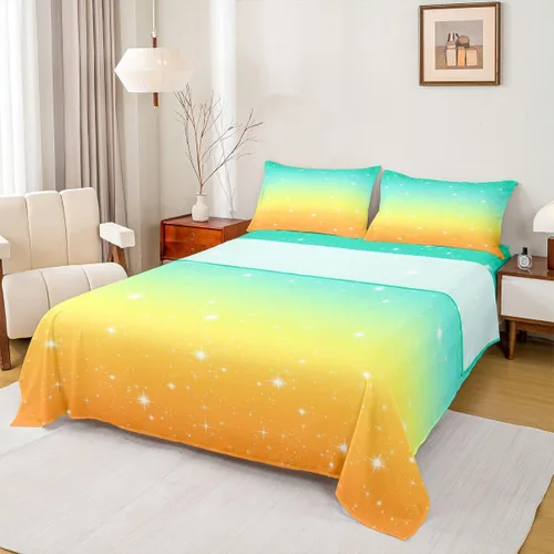 Vista 26 de Juego de sábana bajera ajustable de teñido anudado para niñas, juego de ropa de cama con diseño de arco iris degradado de arcoíris, lindo juego