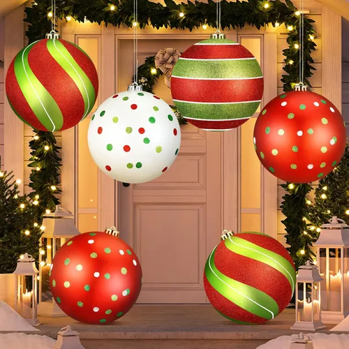Vista 10 de Tigeen 4 adornos de bola de Navidad rojos grandes de 6 pulgadas, adornos colgantes de Navidad extra grandes de 5.906 in con purpurina para invierno